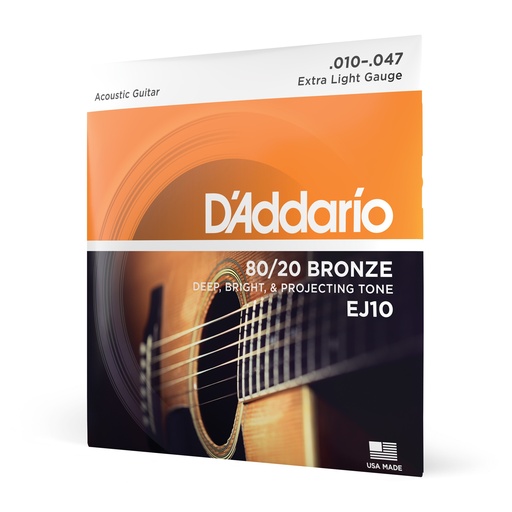 [EJ10] D'Addario Cordes en bronze pour guitare acoustique D'Addario EJ10, Extra Light, 10-47