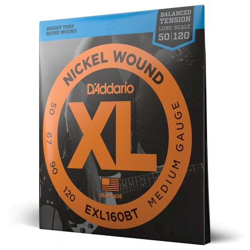 [EXL160BT] D'Addario EXL160BT Nickel Wound Bass Guitar Strings, Balanced Tension Medium, 50-120, Long Scale