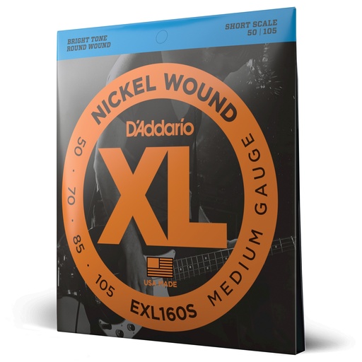 [EXL160S] D'Addario EXL160S Nickel Wound Bass Guitar Strings, Medium, 50-105, Short Scale