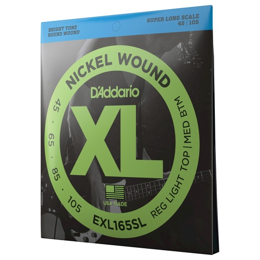 [EXL165SL] D'Addario EXL165SL Nickel Wound Bass Guitar Strings, Custom Light, 45-105, Super Long Scale