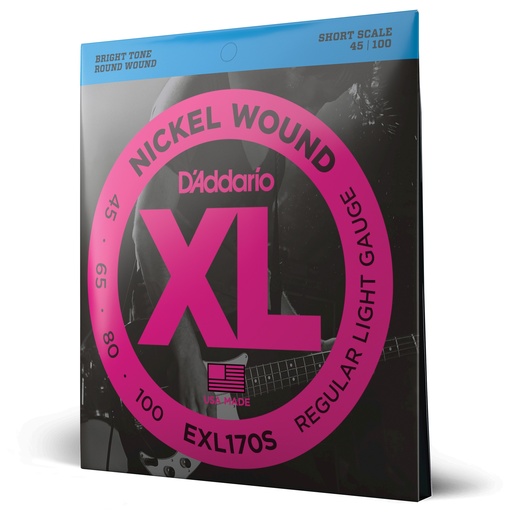 [EXL170S] D'Addario EXL170S Nickel Wound Bass Guitar Strings, Light, 45-100, Short Scale