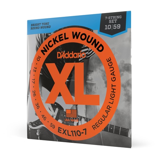 [EXL110-7] D'Addario EXL110-7 7-String Nickel Wound Electric Guitar Strings, Regular  Light, 10-59