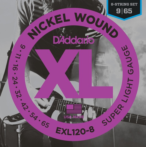 [EXL120-8] D'Addario EXL120-8 8-String Nickel Wound Electric Guitar Strings, Super Light, 09-65