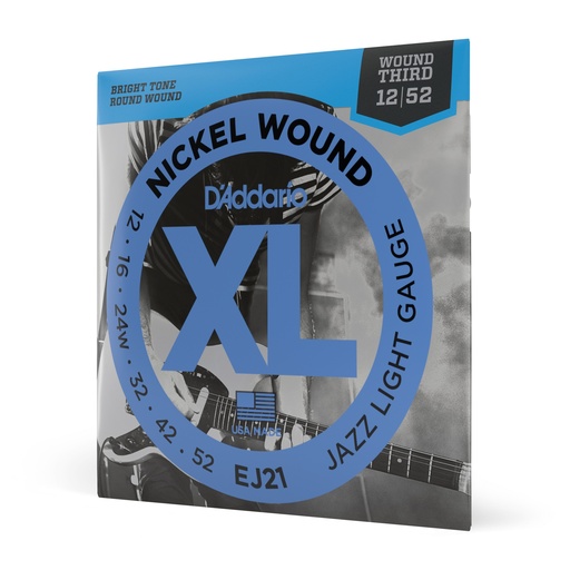 D'Addario Cordes en nickel pour guitare électrique D'Addario EJ21, Jazz Light, 12-52