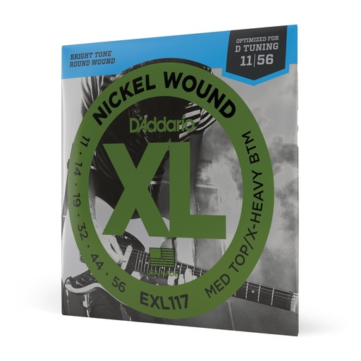 [EXL117] D'Addario EXL117 Nickel Wound Electric Guitar Strings, Medium Top/Extra-Heavy Bottom, 11-56