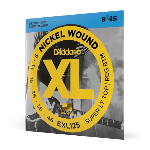[EXL125] D'Addario Cordes en nickel pour guitare électrique D'Addario EXL125, Super Light Top/Regular Bottom, 9-46, 1 Jeux