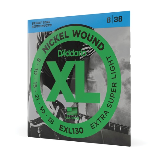 [EXL130] D'Addario Cordes en nickel pour guitare électrique D'Addario EXL130, Extra Super Light, 8-38