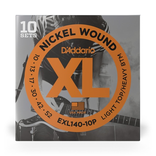 [EXL140-10P] D'Addario Cordes en nickel pour guitare électrique D'Addario EXL140-10P, Light Top/Heavy Bottom, 10-52, 10 Jeux