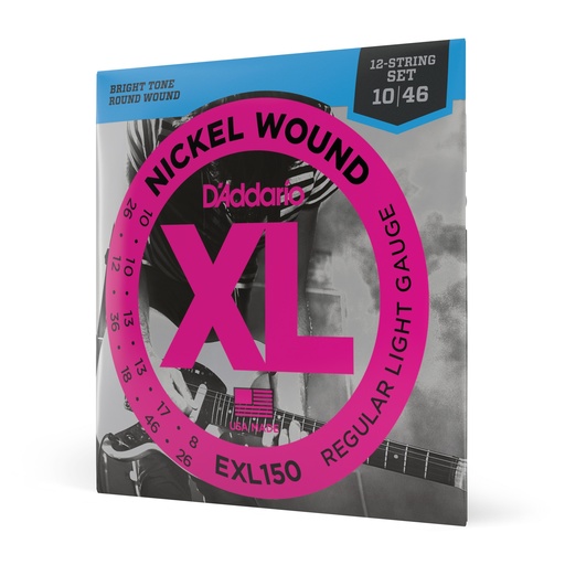 [EXL150] D'Addario Cordes en nickel pour guitare électrique D'Addario EXL150, 12 cordes, Regular Light, 10-46
