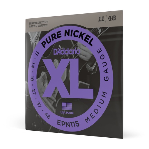 D'Addario Cordes en nickel pur - Guitare électrique EPN115, Blues/Jazz Rock, 11-48