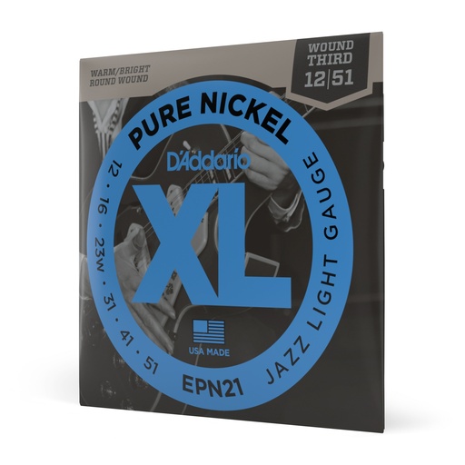 [EPN21] D'Addario Cordes en nickel pur pour guitare électrique D'Addario EPN21, Jazz Light, 12-52