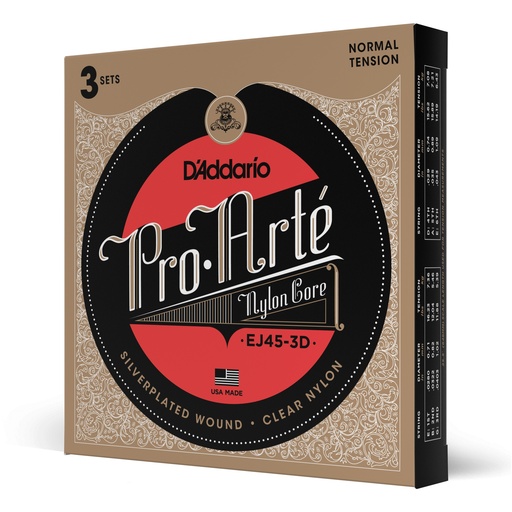 [EJ45-3D] D'Addario EJ45-3D Pro-Arte Nylon Classical Guitar Strings, Normal Tension, 3 Sets