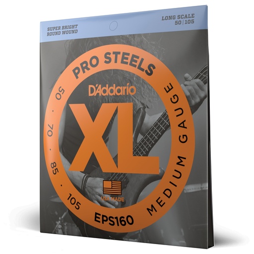 [EPS160] D'Addario EPS160 ProSteels Bass Guitar Strings, Medium, 50-105, Long Scale
