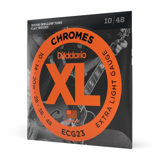 [ECG23] D'Addario ECG23 Chromes Flat Wound Electric Guitar Strings, Extra Light, 10-48