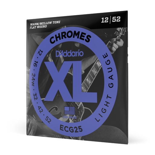 [ECG25] D'Addario Cordes à filet plat pour guitare électrique D'Addario Chromes ECG25, Light, 12-52