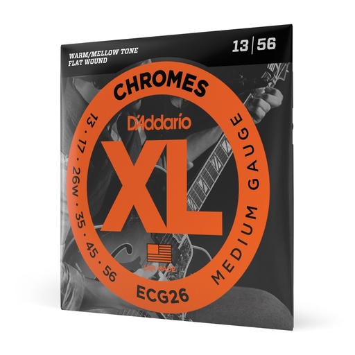 [ECG26] D'Addario ECG26 Chromes Flat Wound Electric Guitar Strings, Medium, 13-56