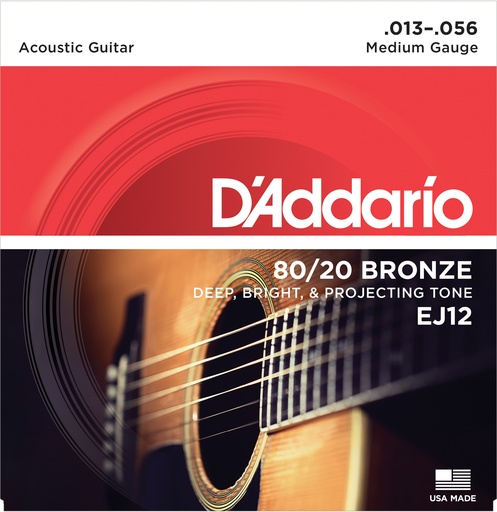 [EJ12] D'Addario EJ12 80/12 Bronze Acoustic Guitar Strings, Medium, 13-56