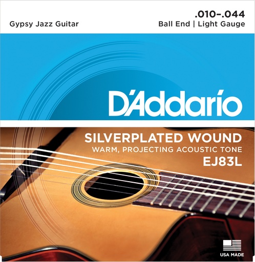 [EJ83L] D'Addario EJ83L Gypsy Jazz Acoustic Guitar Strings, Ball End, Light, 10-44