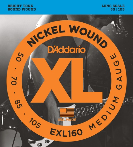 [EXL160] D'Addario EXL160 Nickel Wound Bass Guitar Strings, Medium, 50-105, Long Scale