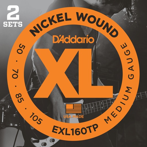 [EXL160TP] D'Addario EXL160TP Nickel Wound Bass Guitar Strings, Medium, 50-105, 2 Sets, Long Scale