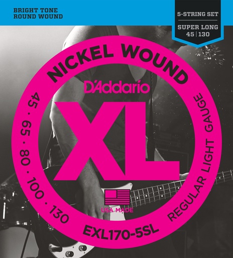 [EXL170-5SL] D'Addario EXL170-5SL 5-String Nickel Wound Bass Guitar Strings, Light, Super Long Scale