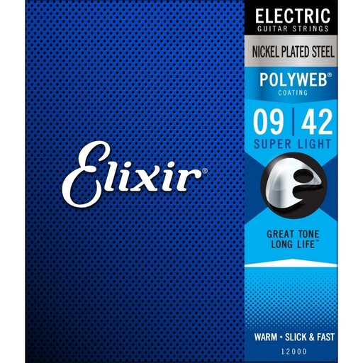 [12000] Elixir 12000 Super Light  Electric Nickel Plated Steel With Polyweb Coating