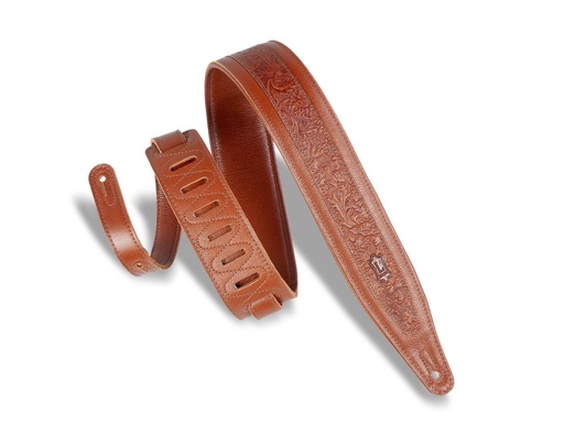 [M317FG-TAN] Levy’s 2 1/2″ wide tan garment leather guitar strap -Florentine emboss